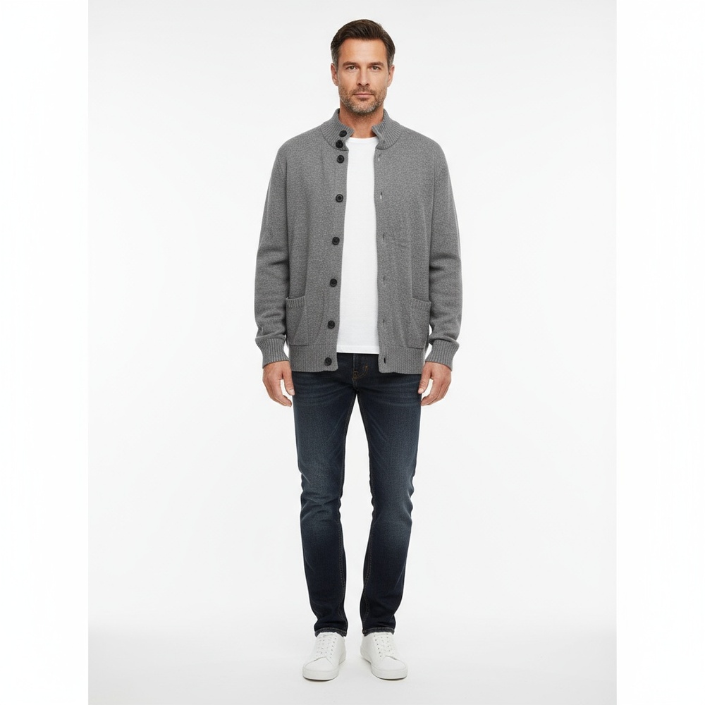 Oscar De La Renta Cardigan Sweater Mens Size XL Gray Stylish Knit Button Front C
